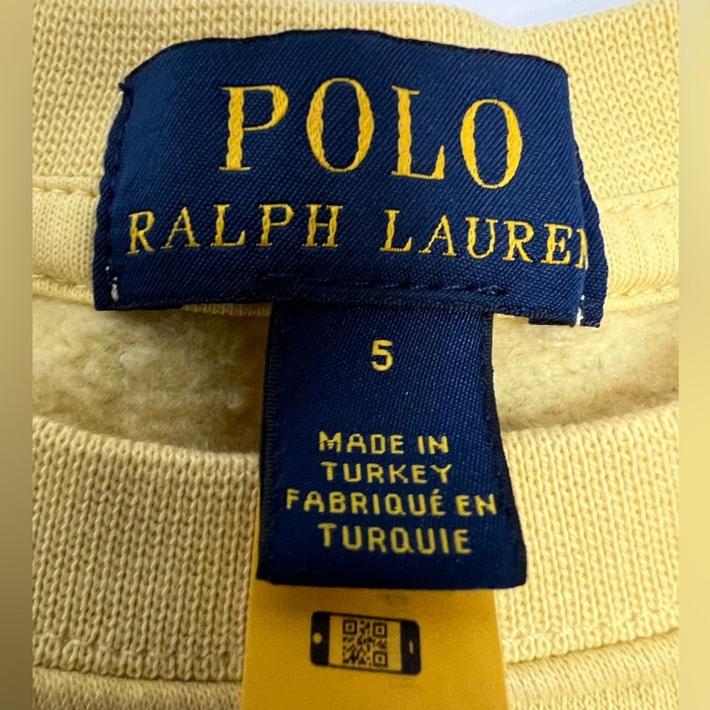 Polo Ralph Lauren Sweatshirt Boys Size 5 Yellow Fleece Polo Bear Crewneck Preppy - Picture 6 of 8